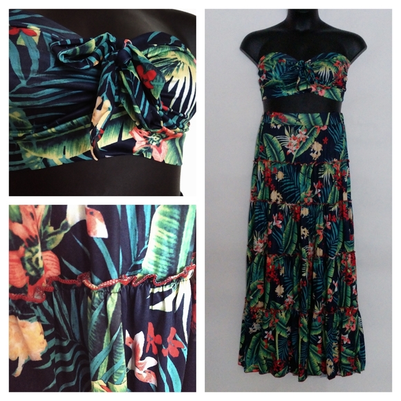 Two piece dress boho floral printed frilled skirt. - Picture 2 of 3